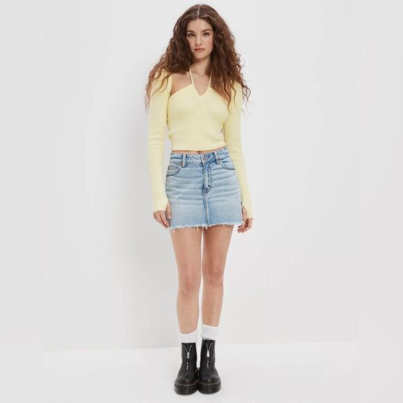 AE '90s High-Waisted Mini Skirt Light Wash Size 16 - Picture 4 of 9